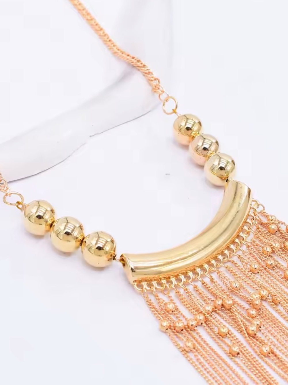Gold Fringe Statement Necklace - Women Jewelry - Picture 8 of 10
